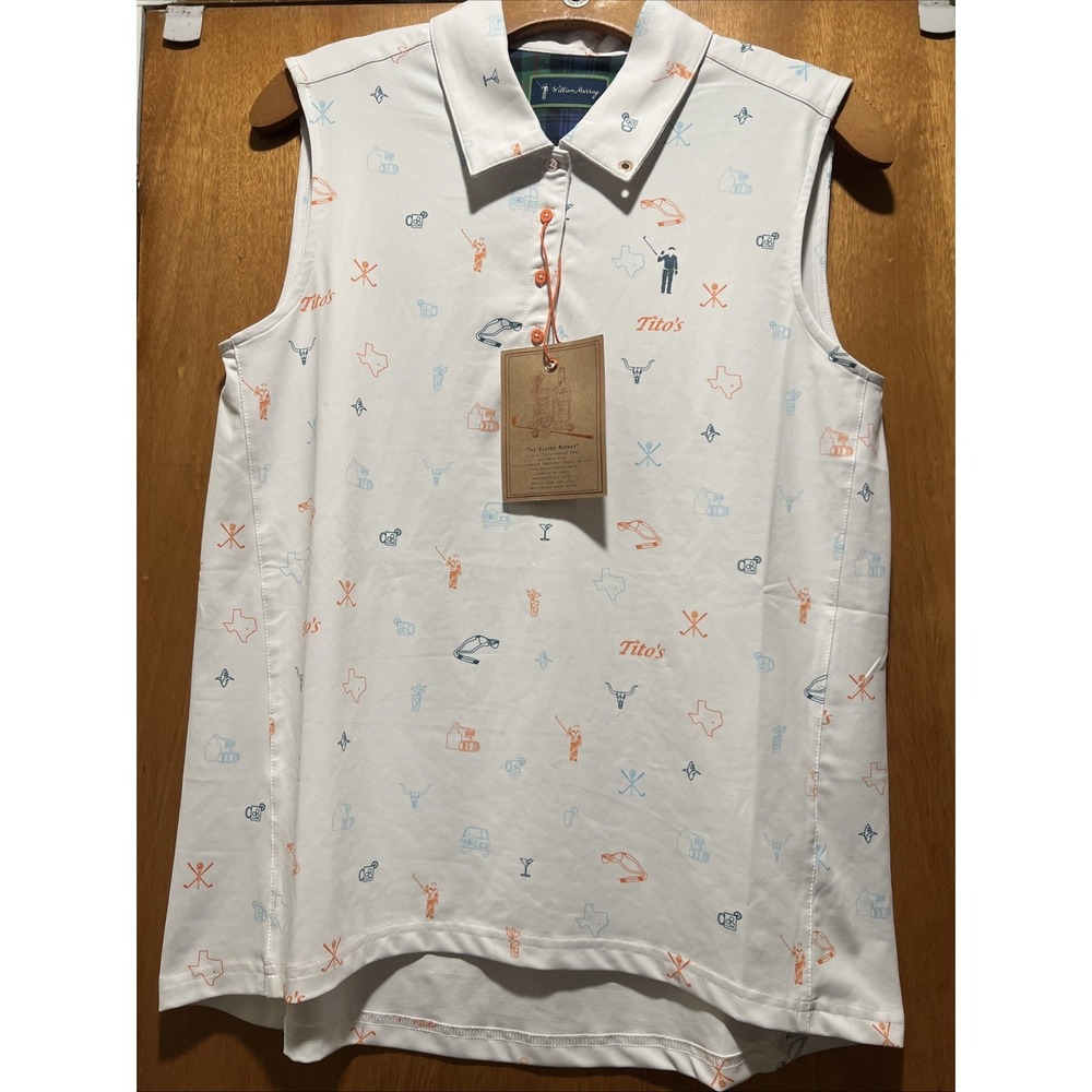 William Murray Tito's Vodka Texas Sleeveless Golf Polo White Women's Medium NWT